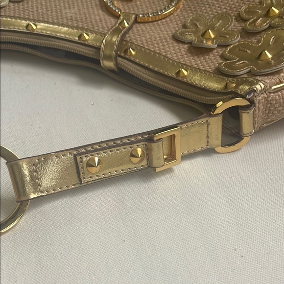 Guess Gold and Tan Mini Bag with Floral Accents - Picture 6 of 8